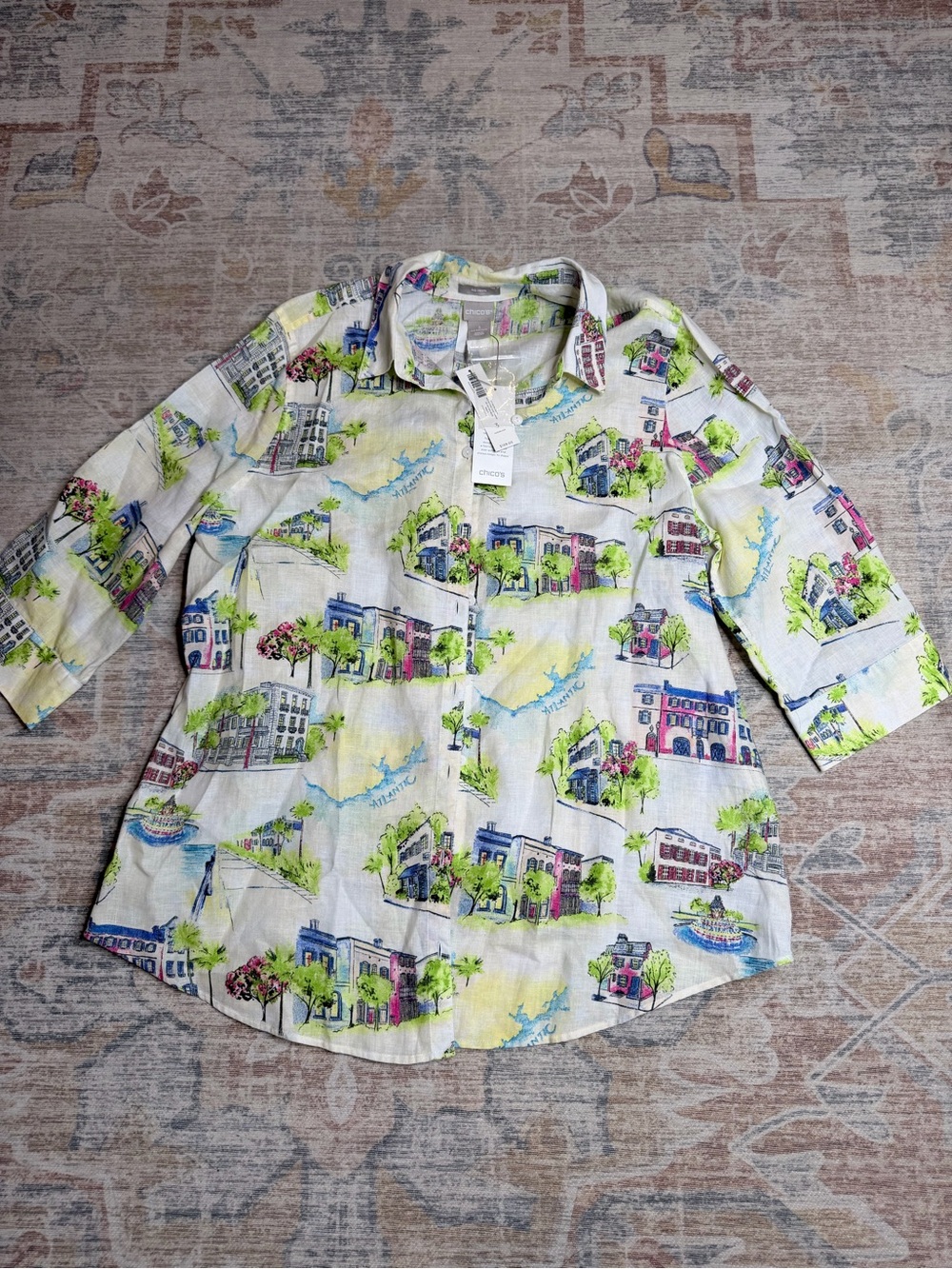 Chico's size 3(16/18)Scenic Village Button-Down Shirt in 3/4 sleeve